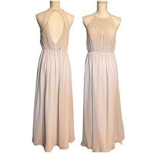 Bill Levkoff Tan Cut Out Pleated Gown